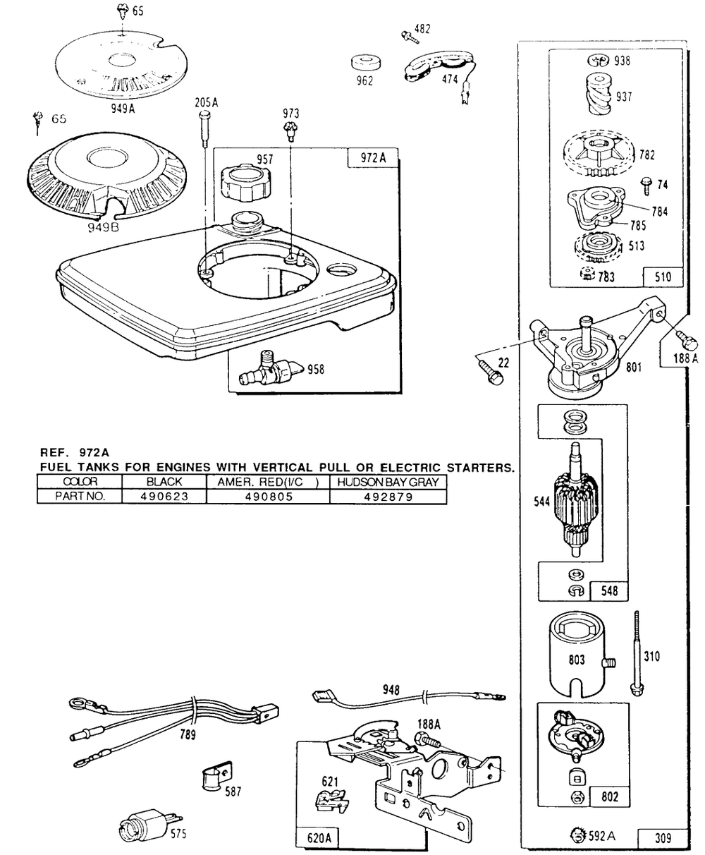 Fueltank,controls,electstart Diagram and Parts List for 111707-3052-XX  Briggs and Stratton Engine